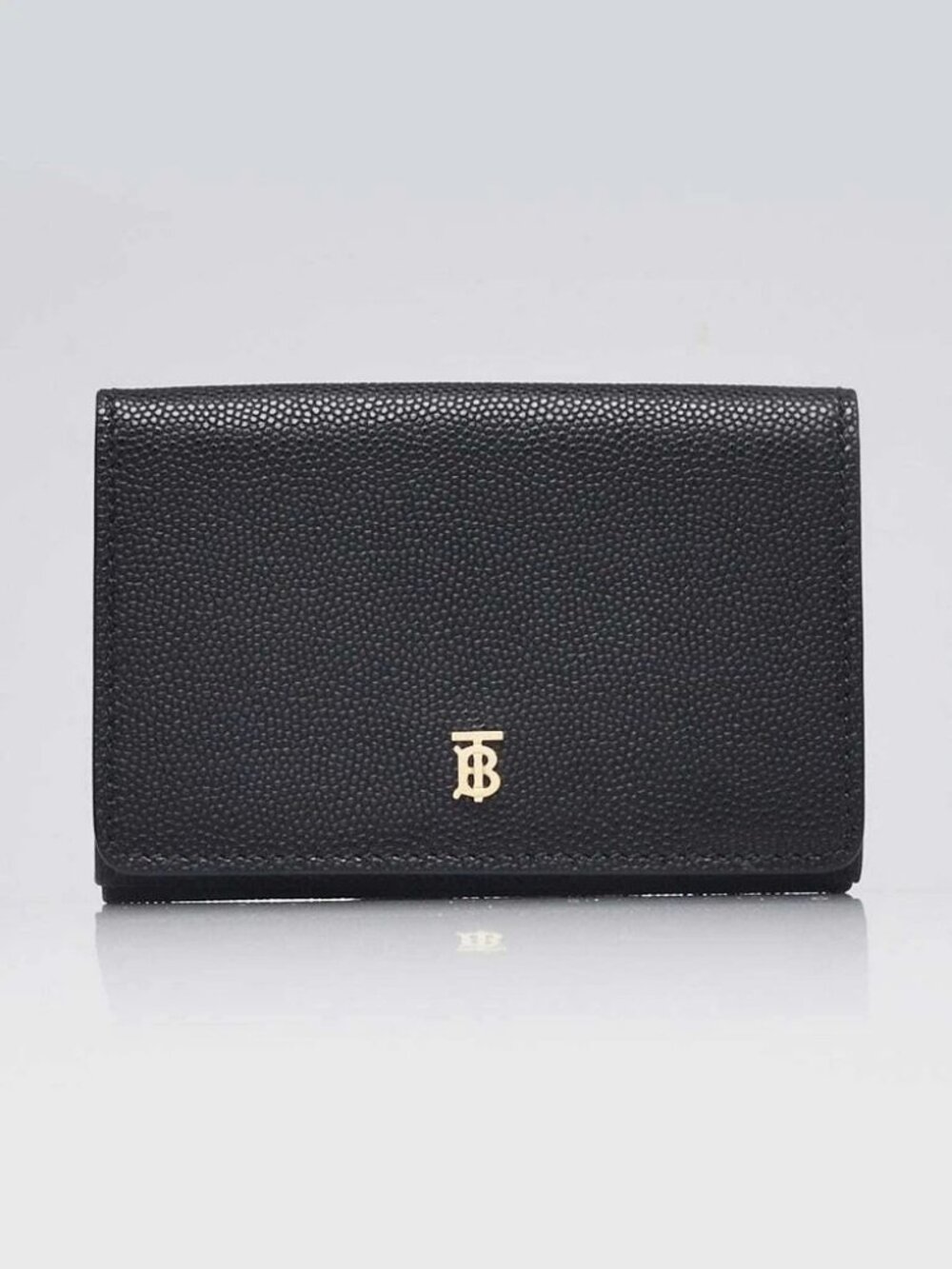 Burberry Black Pebbled Leather Lark TB Compact Wallet